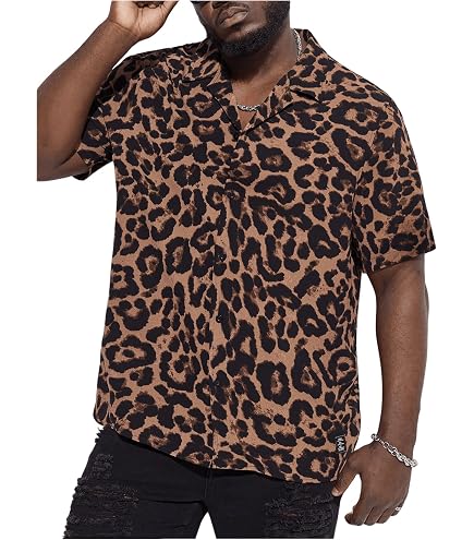 Amazon.com: VIPWOLF Men's Leopard Print Shirt Button Down Short